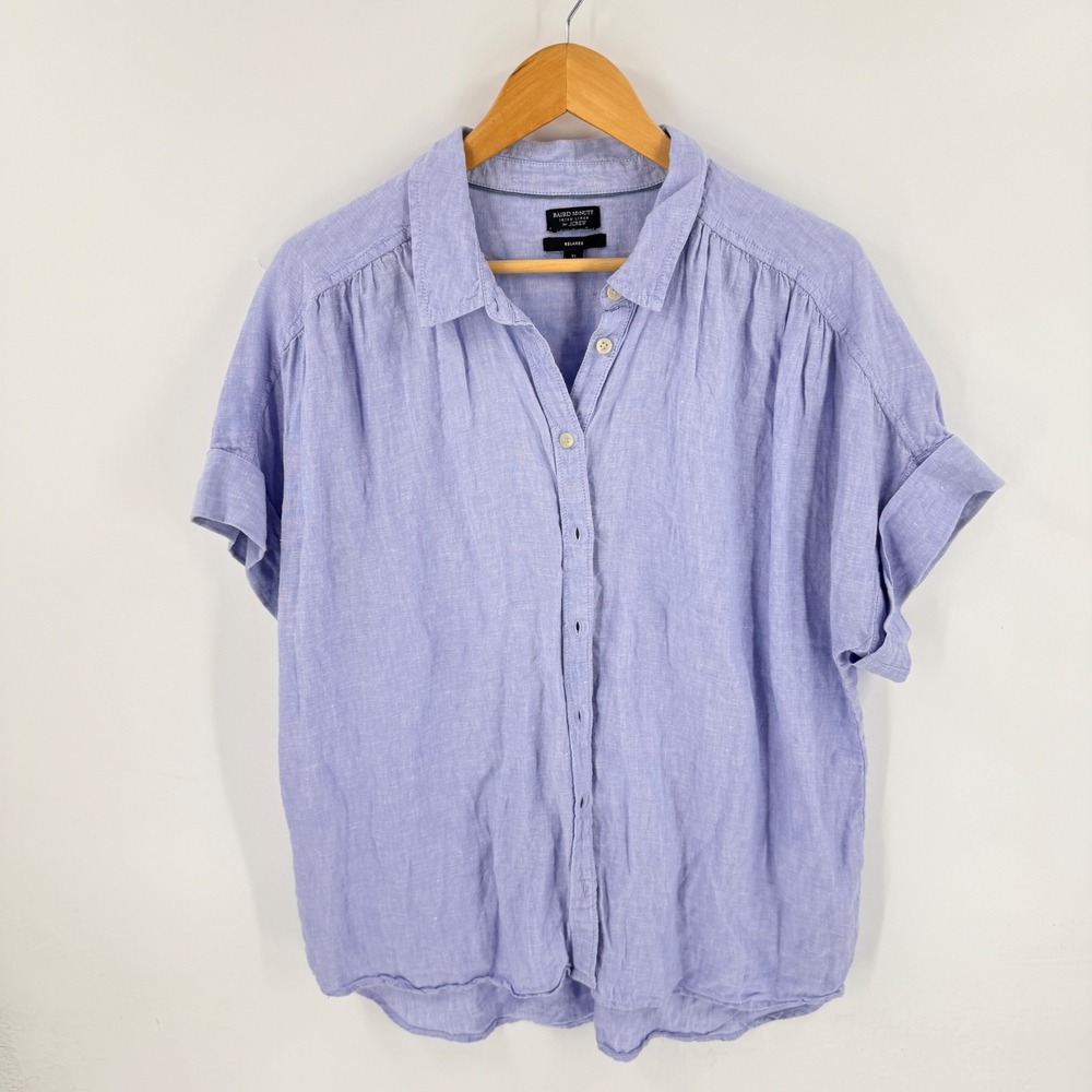 J. Crew Button Up Shirt Blue XL Baird McNutt Irish Linen Relaxed Short Sleeve